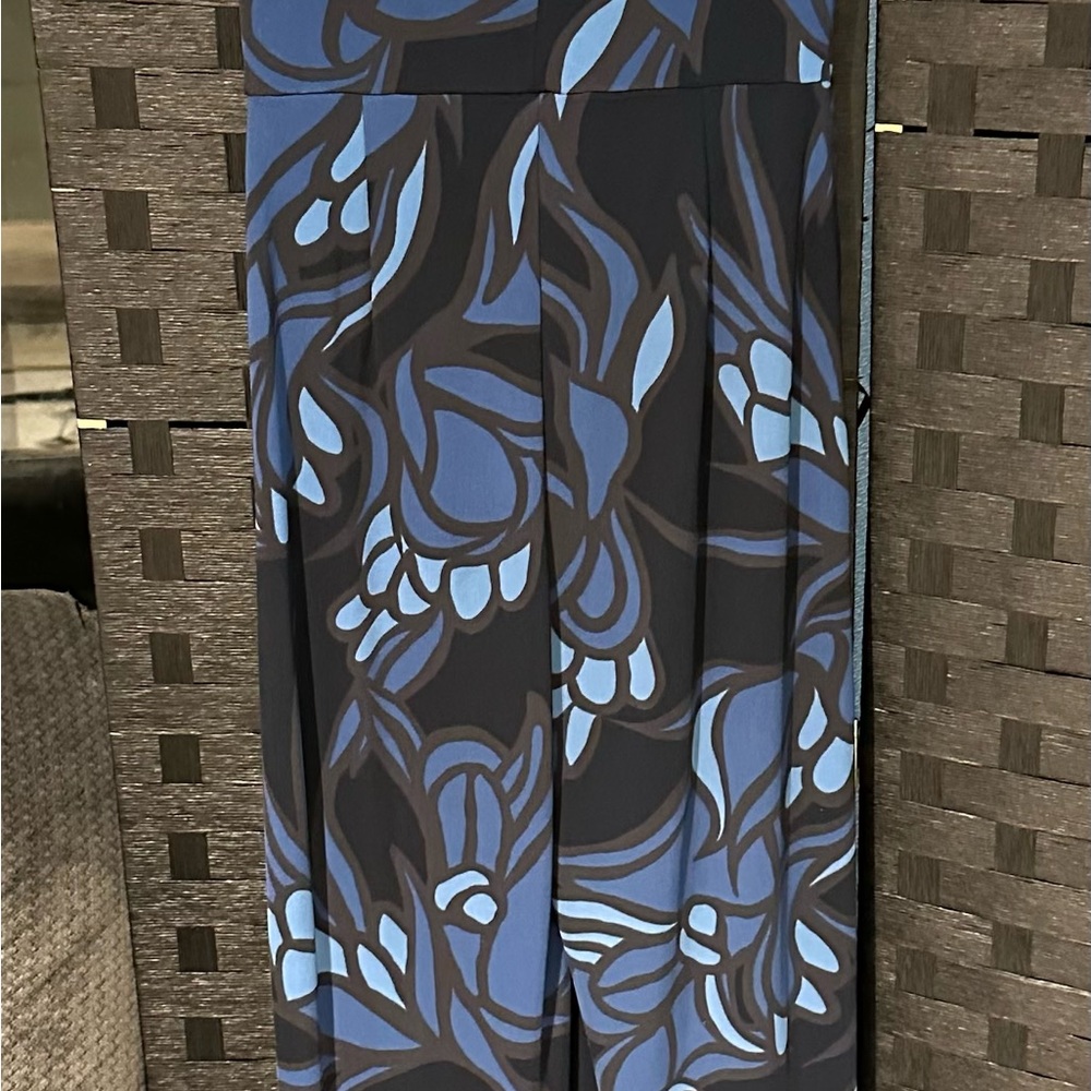 H&M Wide Leg Pants with Blue and Black Floral Design